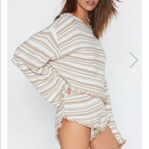 Jump Into Bed Striped Sweater & Ruffle Shorts Set